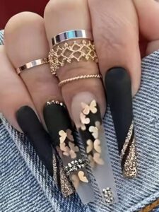 Nail Art de danseuse avec papillons et étoiles dégradée rose et bleu de style français 24 pièces + 1 pièce de colle en gelée + 1 pièce de lime à ongles, Ongles press-on, Fournitures d'ongles – Image 2