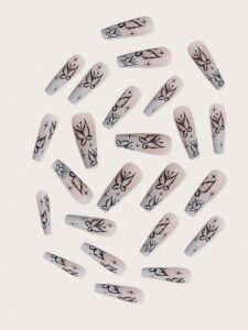 Nail Art de danseuse avec papillons et étoiles dégradée rose et bleu de style français 24 pièces + 1 pièce de colle en gelée + 1 pièce de lime à ongles, Ongles press-on, Fournitures d'ongles – Image 4