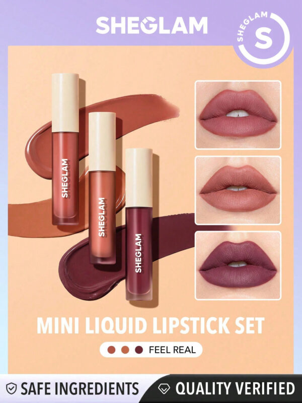 SHEGLAM Ensemble Mini Rouge À LèVres Liquide Mat Allure - Private Tour 3Pcs/Set Rouge À LèVres Et Nourrissant À L'Huile De Tournesol, RéDuisant Les Fines Lignes Des LèVres, Ensemble De Voyage De Rouge À LèVres Liquide     NoëL Cadeau De NoëL Hiver Thanksgiving DéCoration De NoëL Maquillage FÊTe Plage Voyage Vacances Rose Y1275K Saint-Valentin DéCor Amour Cadeau Hiver Maquillage FÊTe Plage Voyage Vacances Rose Y2K Promos Offres Camping ExtéRieur PréSent Rose Mode Fille Nouvelle AnnéE CosméTique Cosplayer Meilleur Voyage FêTes Couleur Fantaisie Campus éCole Charme Ambiance Cny Nouvel An Chinois – Image 2