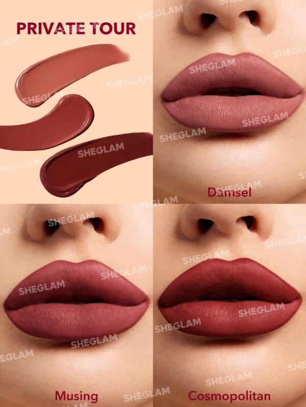 SHEGLAM Ensemble Mini Rouge À LèVres Liquide Mat Allure - Private Tour 3Pcs/Set Rouge À LèVres Et Nourrissant À L'Huile De Tournesol, RéDuisant Les Fines Lignes Des LèVres, Ensemble De Voyage De Rouge À LèVres Liquide     NoëL Cadeau De NoëL Hiver Thanksgiving DéCoration De NoëL Maquillage FÊTe Plage Voyage Vacances Rose Y1275K Saint-Valentin DéCor Amour Cadeau Hiver Maquillage FÊTe Plage Voyage Vacances Rose Y2K Promos Offres Camping ExtéRieur PréSent Rose Mode Fille Nouvelle AnnéE CosméTique Cosplayer Meilleur Voyage FêTes Couleur Fantaisie Campus éCole Charme Ambiance Cny Nouvel An Chinois – Image 5