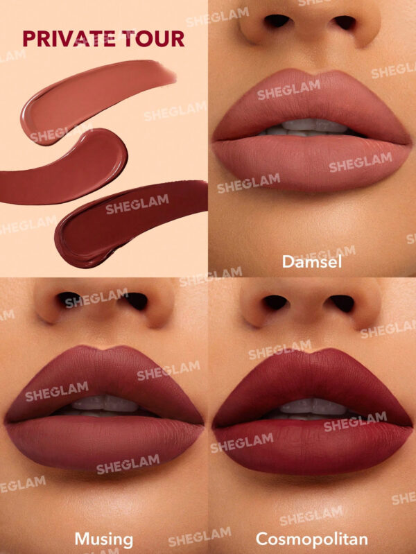 SHEGLAM Ensemble Mini Rouge À LèVres Liquide Mat Allure - Private Tour 3Pcs/Set Rouge À LèVres Et Nourrissant À L'Huile De Tournesol, RéDuisant Les Fines Lignes Des LèVres, Ensemble De Voyage De Rouge À LèVres Liquide     NoëL Cadeau De NoëL Hiver Thanksgiving DéCoration De NoëL Maquillage FÊTe Plage Voyage Vacances Rose Y1275K Saint-Valentin DéCor Amour Cadeau Hiver Maquillage FÊTe Plage Voyage Vacances Rose Y2K Promos Offres Camping ExtéRieur PréSent Rose Mode Fille Nouvelle AnnéE CosméTique Cosplayer Meilleur Voyage FêTes Couleur Fantaisie Campus éCole Charme Ambiance Cny Nouvel An Chinois – Image 6