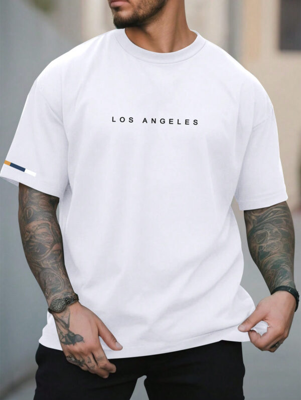 Manfinity Homme T-shirt Décontracté À Manches Courtes Pour Hommes Avec Texte Imprimé, Col Rond – Image 3