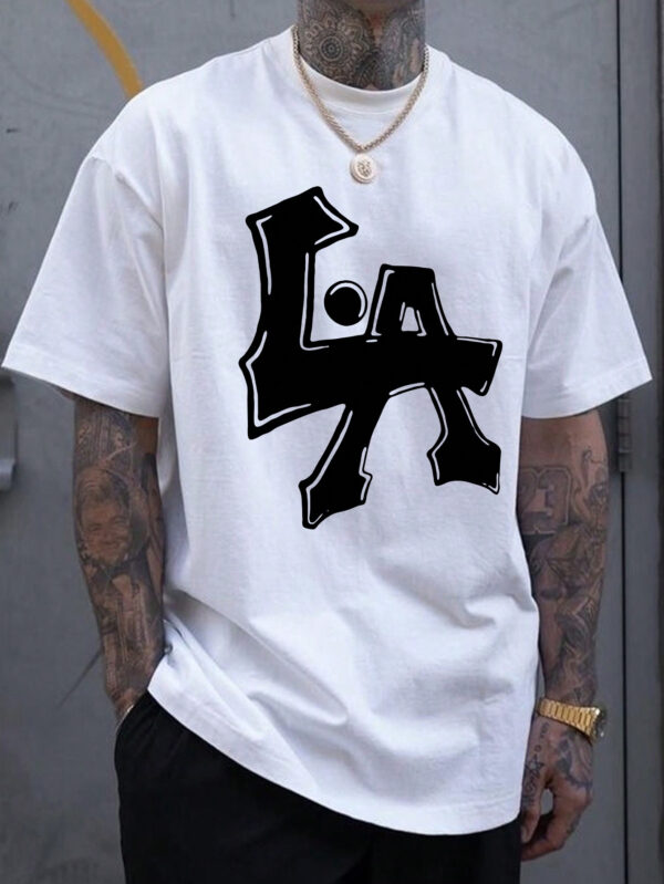 T-shirt d'été décontracté pour hommes avec impression de lettres et col rond pour les déplacements quotidiens – Image 2