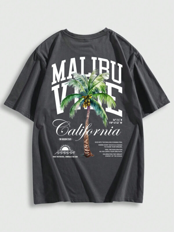 ROMWE Street Life T-shirt à col rond pour hommes avec imprimé de lettres et d'arbre, école – Image 2