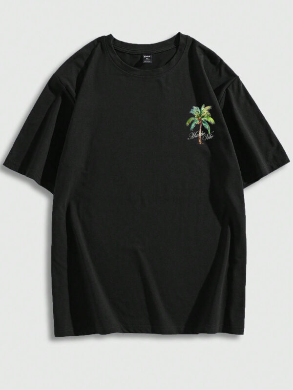 ROMWE Street Life T-shirt à col rond pour hommes avec imprimé de lettres et d'arbre, école – Image 5