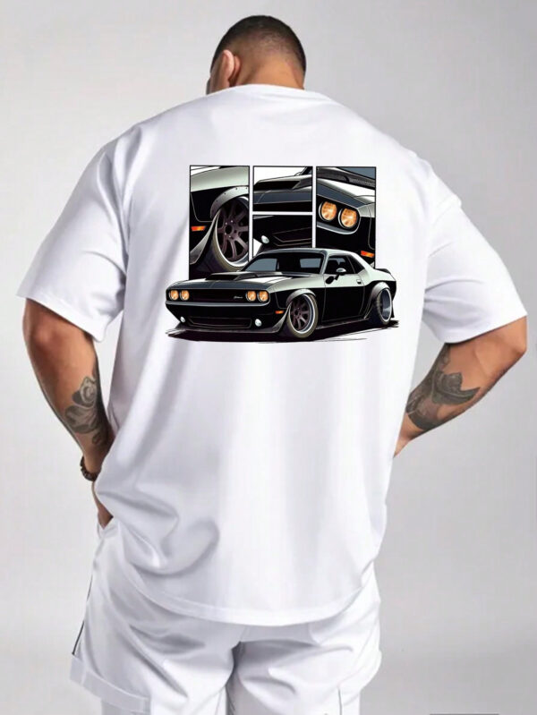 T-shirt d'été décontracté pour homme à manches courtes avec imprimé de voiture, col rond