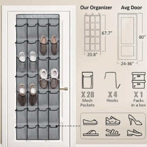 Grandes boîtes à chaussures à poches sur les portes, boîtes à chaussures suspendues dans les placards, porte-chaussures clairs de qualité, porte-chaussures et stockage à crochet métallique derrière les portes