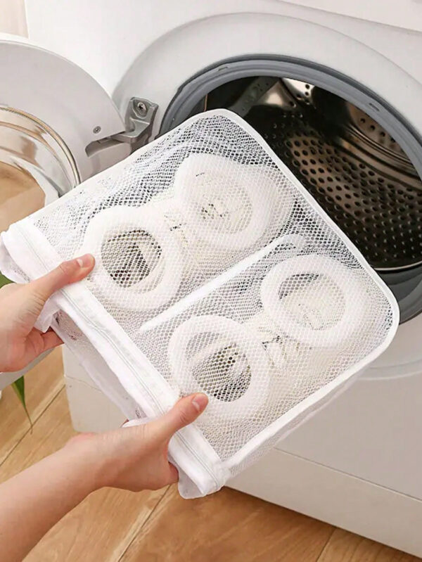 1 pièce sac de lavage de chaussures portable, sac de rangement de sous-vêtements et soutien-gorge pour le séchage, sac de lavage en maille, sac de rangement de chaussures pour machine à laver, sacs de rangement portable de voyage, organisateur de vêtements de protection anti-déformation – Image 5