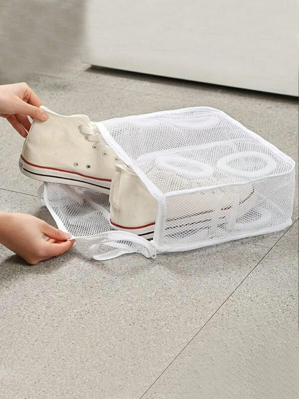 1 pièce sac de lavage de chaussures portable, sac de rangement de sous-vêtements et soutien-gorge pour le séchage, sac de lavage en maille, sac de rangement de chaussures pour machine à laver, sacs de rangement portable de voyage, organisateur de vêtements de protection anti-déformation – Image 8