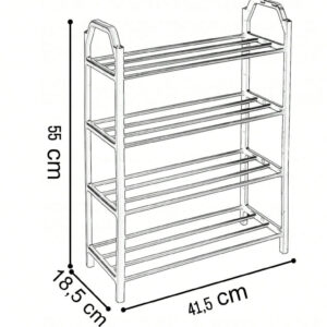 Étagère à chaussures en métal, étagère à chaussures à 4 niveaux, organisateur de étagère à chaussures empilable à quatre niveaux, style décontracté, rangement de sac à main en plastique léger, avec cadre en acier inoxydable, étagère de rangement réglable pour organisateur de chaussures