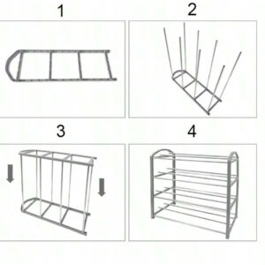 Étagère à chaussures en métal, étagère à chaussures à 4 niveaux, organisateur de étagère à chaussures empilable à quatre niveaux, style décontracté, rangement de sac à main en plastique léger, avec cadre en acier inoxydable, étagère de rangement réglable pour organisateur de chaussures