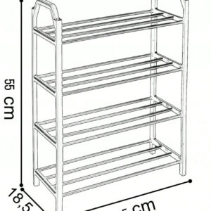 Étagère à chaussures en métal, étagère à chaussures à 4 niveaux, organisateur de étagère à chaussures empilable à quatre niveaux, style décontracté, rangement de sac à main en plastique léger, avec cadre en acier inoxydable, étagère de rangement réglable pour organisateur de chaussures