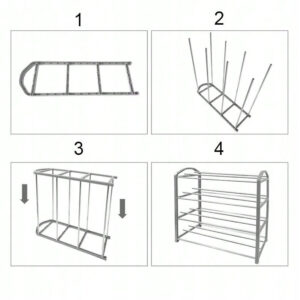 Étagère à chaussures en métal, étagère à chaussures à 4 niveaux, organisateur de étagère à chaussures empilable à quatre niveaux, style décontracté, rangement de sac à main en plastique léger, avec cadre en acier inoxydable, étagère de rangement réglable pour organisateur de chaussures
