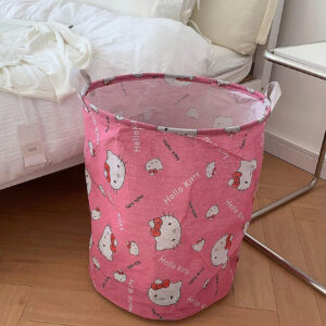 1 pièce Panier à linge pliable mignon de dessin animé KT chat, bac de rangement pour le linge, conteneur à vêtements de salle de bain, panier à linge de chambre à coucher, le meilleur sac de rangement de vêtements pour la maison !