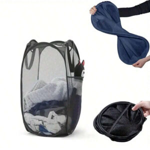 Grand panier à linge pliable et portable en maille. Panier à linge multifonctionnel pour la salle de bain, le balcon. Panier de rangement solide et facile à nettoyer, adapté à la maison et aux voyages.