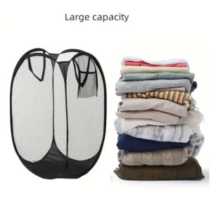 Grand panier à linge pliable et portable en maille. Panier à linge multifonctionnel pour la salle de bain, le balcon. Panier de rangement solide et facile à nettoyer, adapté à la maison et aux voyages.