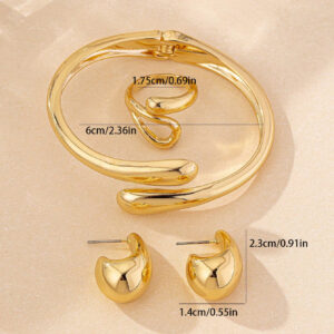 3pcs/Set Minimalist Metallic Geometric Teardrop Polished Bracelet, Ring And Earrings Jewelry Set For Women