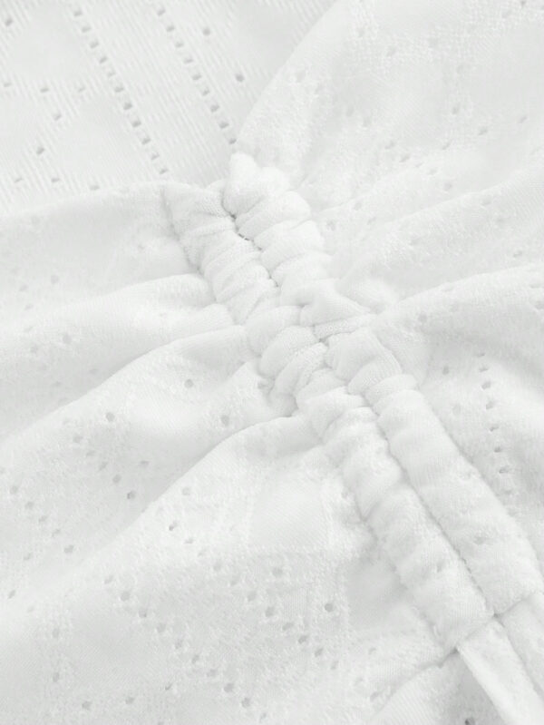 SHEIN MOD T-shirt blanc à encolure en cœur, manches bouffantes, taille cintrée, ourlet à volants, en tissu texturé – Image 3
