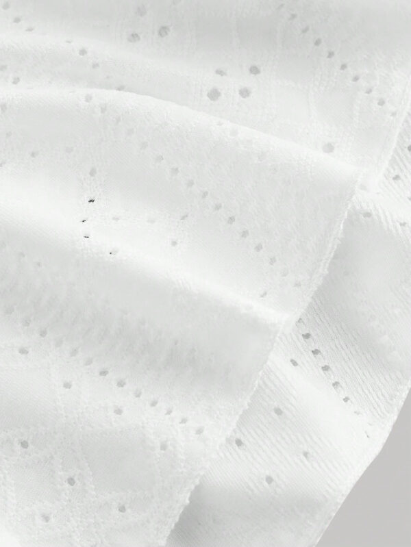 SHEIN MOD T-shirt blanc à encolure en cœur, manches bouffantes, taille cintrée, ourlet à volants, en tissu texturé – Image 4