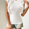 SHEIN Clasi T-shirt à manches courtes avec col à volants décontracté pour femmes, couleur unie, été – Image 4