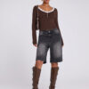 SHEIN BAE Top tricoté sexy pour femmes avec un grand décolleté en U, de la dentelle et un col fendu. Convient pour le port quotidien, le bureau et le printemps. – Image 3