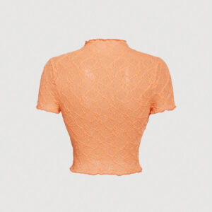 SHEIN MOD 1 pièce T-shirt de mode texturé à manches courtes, col montant transparent, tricoté orange pour femmes