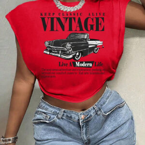 SHEIN Slayr T-shirt ample à col rond, imprimé de lettres sur voiture rétro, style vintage décontracté. Convient pour l'été.