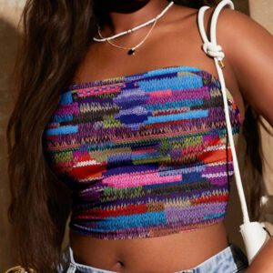 SHEIN SXY Top court moulant à imprimé graphique coloré pour femmes, style décontracté d'été