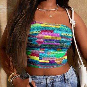 SHEIN SXY Top court moulant à imprimé graphique coloré pour femmes, style décontracté d'été