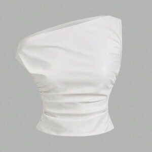 Siren Gaze Top casual pour femmes, style de mode années 90, look de rue pour le printemps et l'automne. Top sans manches avec col plissé en PU, couleur unie, adapté pour les sorties et les fêtes