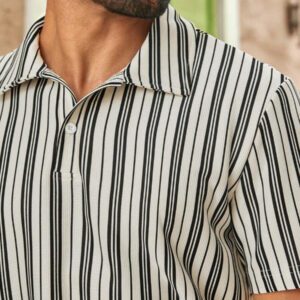 HIMLAND Polo à manches courtes tricoté rayé casual pour hommes