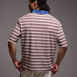 Musero Chemise polo oversize à col contrasté rayé pour le printemps et l'été
