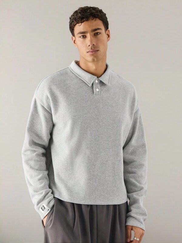 SWAVVY Polo à manches longues en tricot casual pour hommes, col demi-boutonné ample, mode porte quotidienne – Image 4