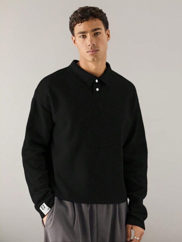 SWAVVY Polo à manches longues en tricot casual pour hommes, col demi-boutonné ample, mode porte quotidienne – Image 9