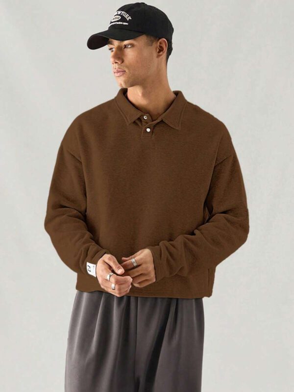 SWAVVY Polo à manches longues en tricot casual pour hommes, col demi-boutonné ample, mode porte quotidienne – Image 12