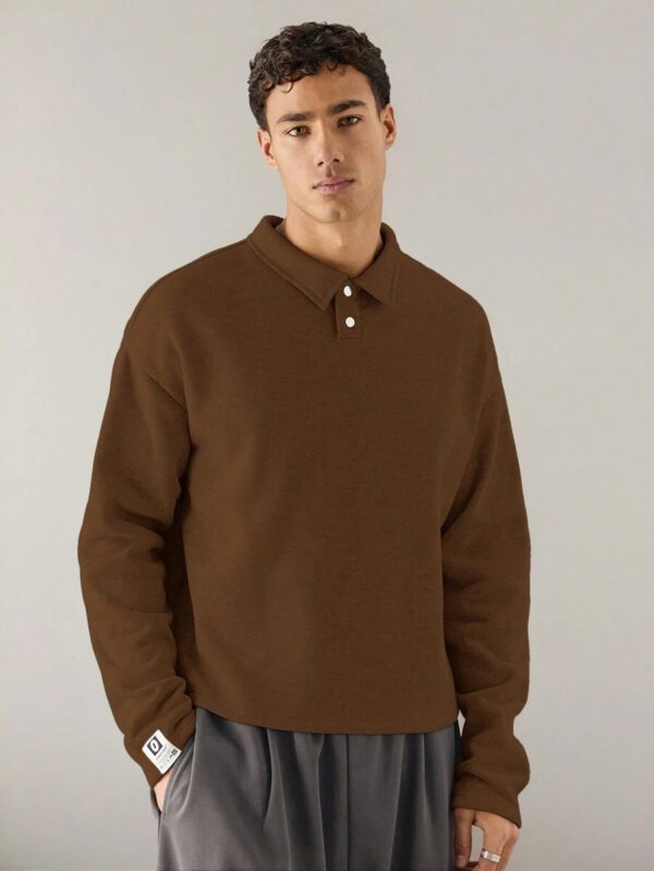 SWAVVY Polo à manches longues en tricot casual pour hommes, col demi-boutonné ample, mode porte quotidienne – Image 14