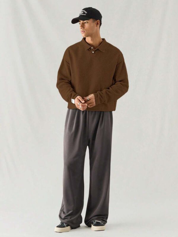 SWAVVY Polo à manches longues en tricot casual pour hommes, col demi-boutonné ample, mode porte quotidienne – Image 15