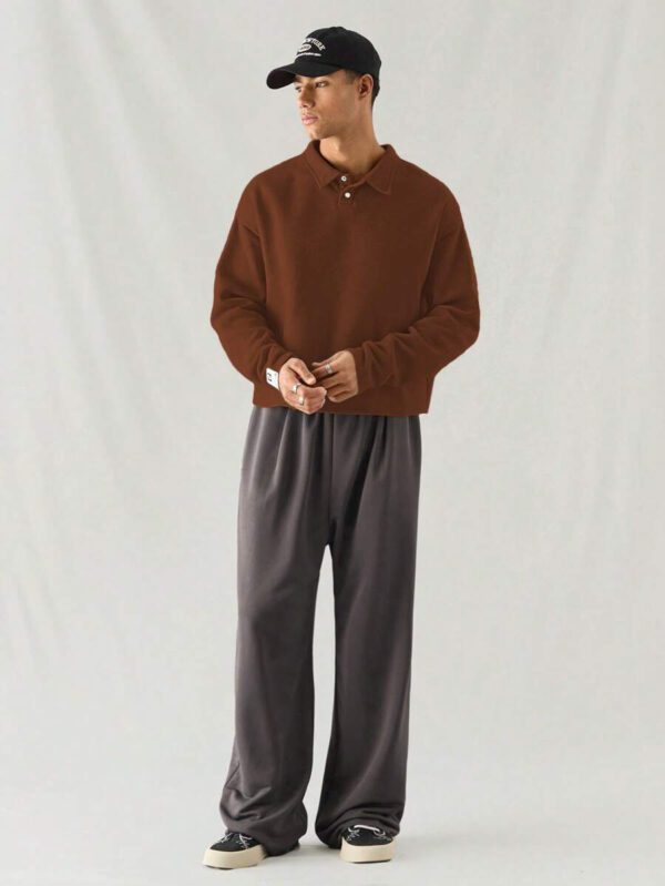 SWAVVY Polo à manches longues en tricot casual pour hommes, col demi-boutonné ample, mode porte quotidienne – Image 17