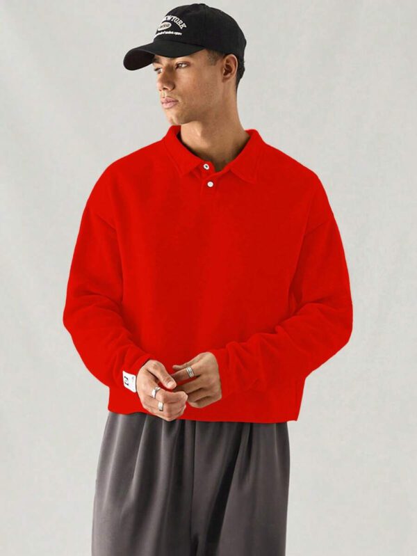 SWAVVY Polo à manches longues en tricot casual pour hommes, col demi-boutonné ample, mode porte quotidienne – Image 25