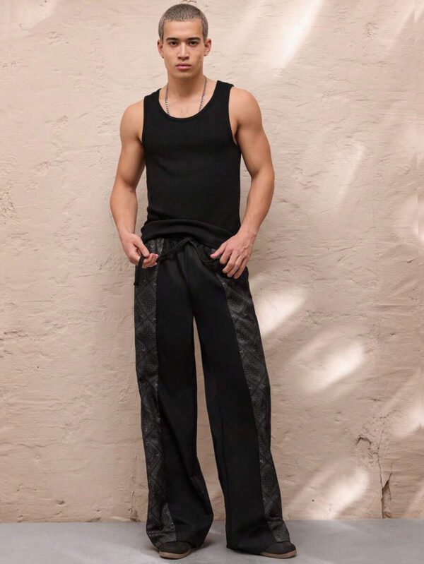 SWAVVY Pantalon droit décontracté pour hommes à taille élastique et coupe ample, avec couleur contrastée – Image 5