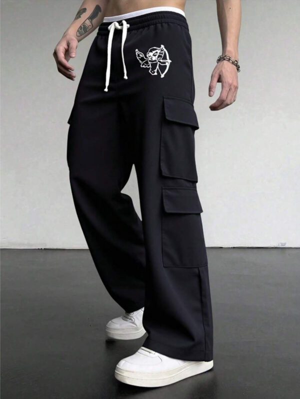 Manfinity EMRG Pantalon cargo avec cordon de serrage à la taille et imprimé ange pour hommes – Image 2