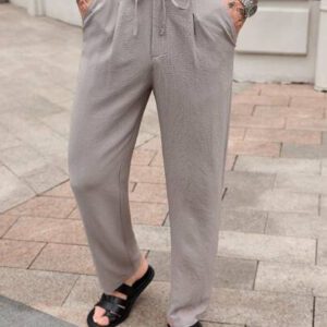 Manfinity CasualCool Pantalon décontracté à cordon de serrage de couleur unie simple avec texture, pour l'été et l'automne