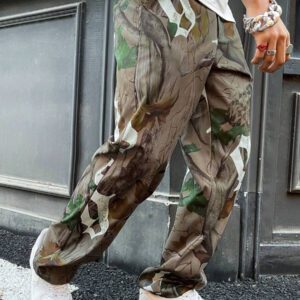 Manfinity Streetrush Pantalon de rue pour hommes avec imprimé d'arbre et de lettre, pantalon de rue confortable pour toutes les saisons, pantalon large, pour maris, cadeaux pour petits amis