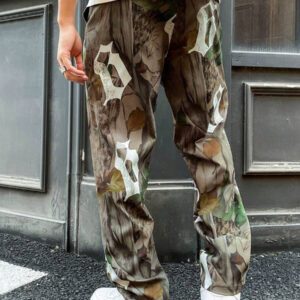 Manfinity Streetrush Pantalon de rue pour hommes avec imprimé d'arbre et de lettre, pantalon de rue confortable pour toutes les saisons, pantalon large, pour maris, cadeaux pour petits amis