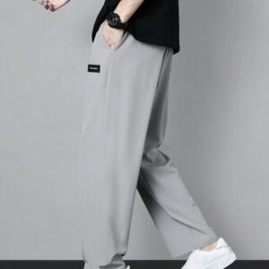 Homme Pantalon Droit À Applique Lettre À Cordon