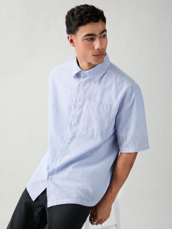 SWAVVY Chemise à manches courtes rayée décontractée tissée, minimaliste et , adaptée pour l'été – Image 5
