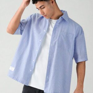 SWAVVY Chemise à manches courtes rayée décontractée tissée, minimaliste et , adaptée pour l'été