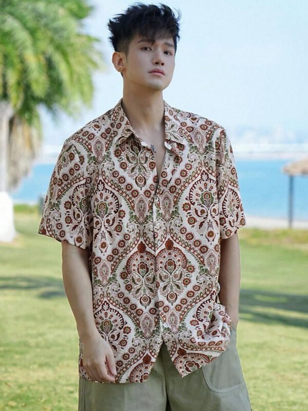DAZY Chemise à manches courtes à imprimé floral pour vacances à la plage pour hommes, vêtements d'automne – Image 2