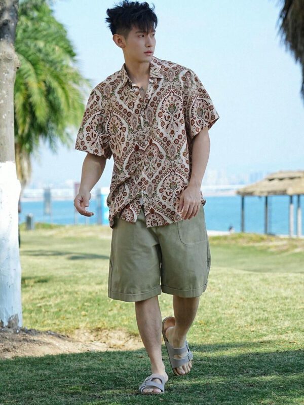 DAZY Chemise à manches courtes à imprimé floral pour vacances à la plage pour hommes, vêtements d'automne – Image 5