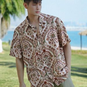 DAZY Chemise à manches courtes à imprimé floral pour vacances à la plage pour hommes, vêtements d'automne